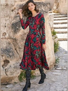 Peruvian Connection Ravenwood Dress Maxi Long Sleeve Pima Cotton Blend Medium